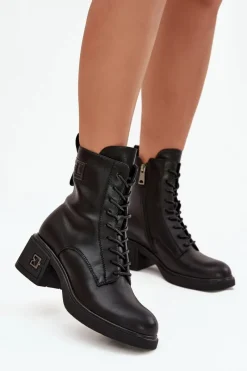 Botki Ocieplane|Botki Sznurowane>Buty damskie Vinceza Ocieplane Botki Damskie Z Naturalnej Skóry Na Klocku Vinceza 66819 Czarne