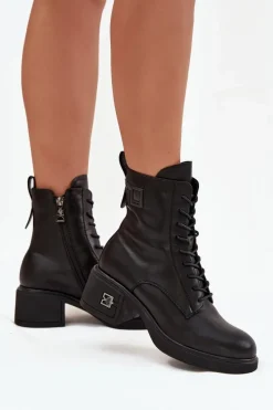 Botki Ocieplane|Botki Sznurowane>Buty damskie Vinceza Ocieplane Botki Damskie Z Naturalnej Skóry Na Klocku Vinceza 66819 Czarne