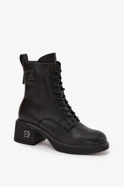 Botki Ocieplane|Botki Sznurowane></noscript>Buty damskie Vinceza Ocieplane Botki Damskie Z Naturalnej Skóry Na Klocku Vinceza 66819 Czarne