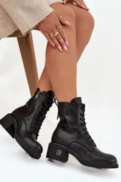 Botki Ocieplane|Botki Sznurowane></noscript>Buty damskie Vinceza Ocieplane Botki Damskie Z Naturalnej Skóry Na Klocku Vinceza 66819 Czarne