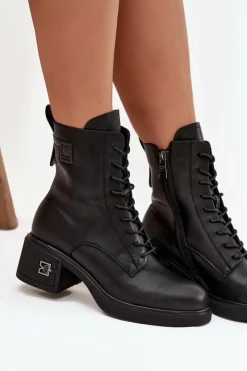 Botki Ocieplane|Botki Sznurowane></noscript>Buty damskie Vinceza Ocieplane Botki Damskie Z Naturalnej Skóry Na Klocku Vinceza 66819 Czarne