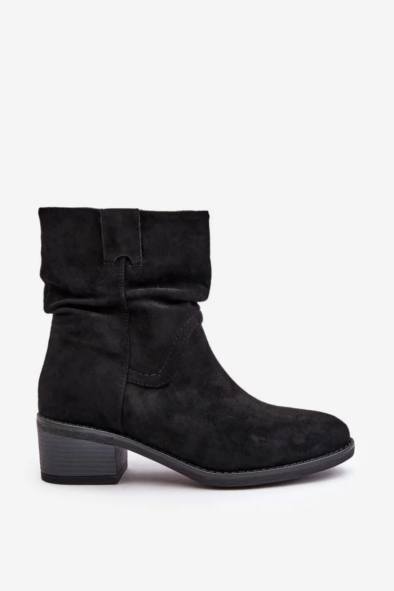 Online Boto Ocieplane Botki Damskie Z Marszczoną Cholewką Na Niskim Obcasie Czarne Zinanya