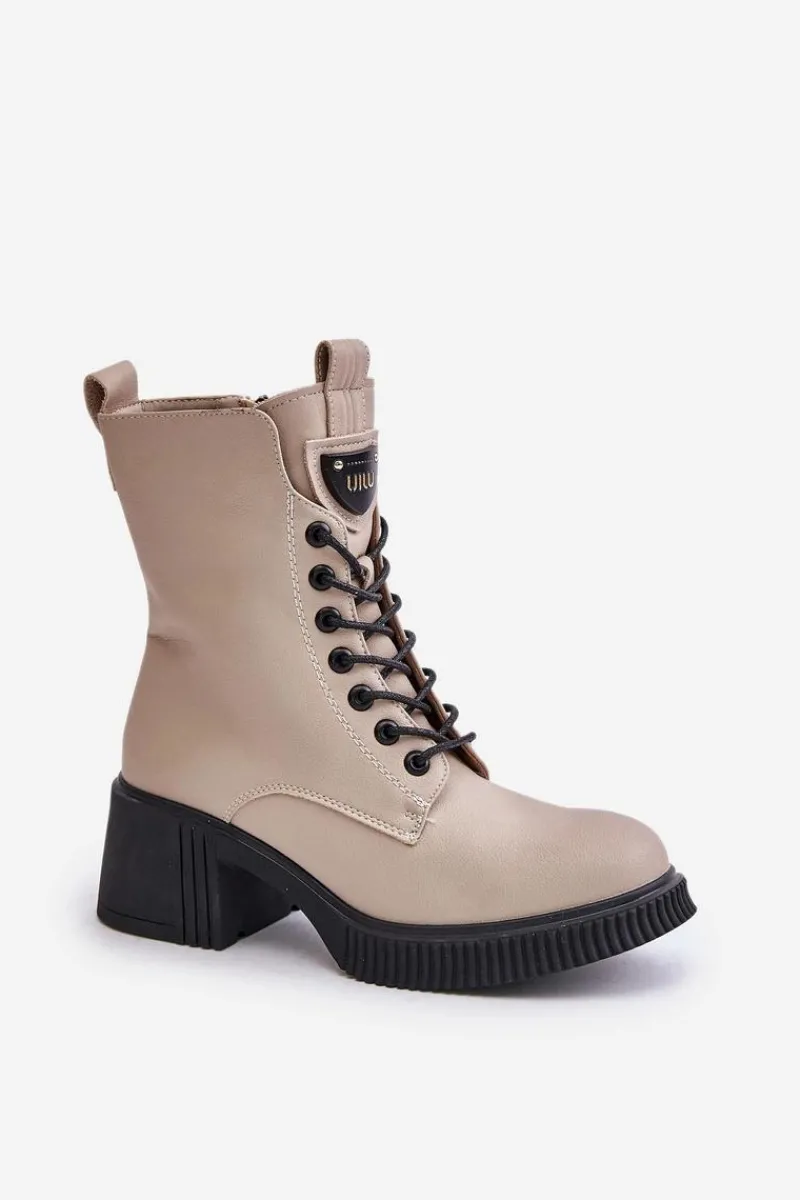 Ocieplane Botki Damskie Ze Skóry Naturalnej Vinceza 66671 Beżowe Damskie Botki Ocieplane|Botki Sznurowane