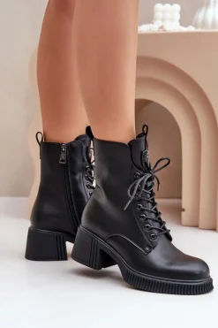 Botki Ocieplane|Botki Sznurowane>Buty damskie Vinceza Ocieplane Botki Damskie Ze Skóry Naturalnej Vinceza 66671 Czarne Czarny