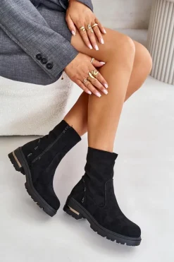 Botki Wiosenne|Botki Płaskie>Boto Ocieplane Botki Damskie Z Eko Zamszu Na Zamek Czarne Narilie