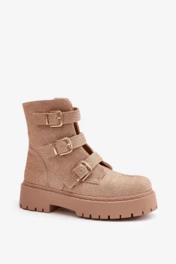 Ocieplane Botki Damskie Ze Zdobieniem Beżowe Ciascia Damskie Botki Ocieplane|Czarne Botki