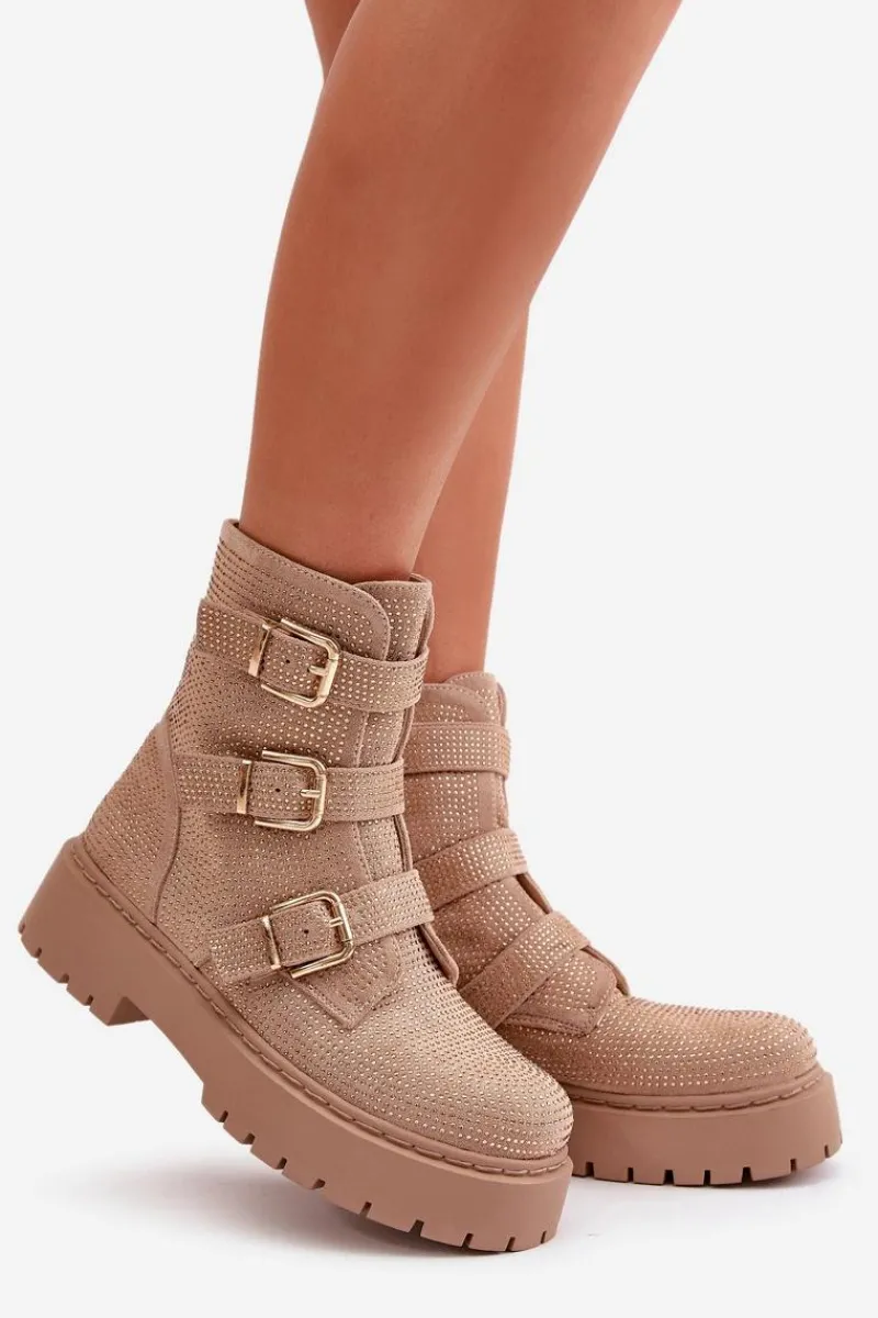 Ocieplane Botki Damskie Ze Zdobieniem Beżowe Ciascia Damskie Botki Ocieplane|Czarne Botki