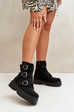 New Boto Ocieplane Botki Damskie Ze Zdobieniem Czarne Ciascia Czarny