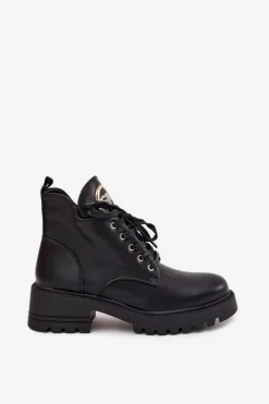 Outlet Boto Ocieplane Botki Damskie Ze Złotym Detalem Czarne Kavirae