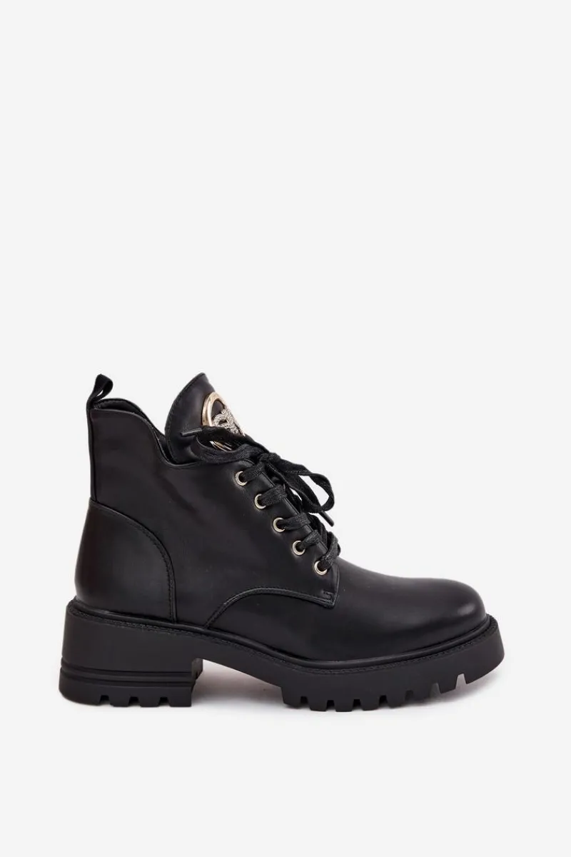 Outlet Boto Ocieplane Botki Damskie Ze Złotym Detalem Czarne Kavirae