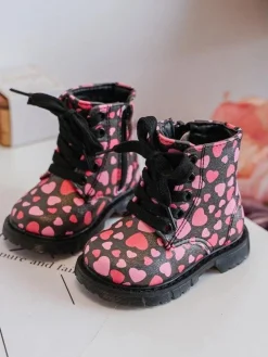 Hot Boto Ocieplane Botki Dziecięce Na Suwak Czarno-Różowe Dolida