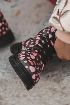 Hot Boto Ocieplane Botki Dziecięce Na Suwak Czarno-Różowe Dolida