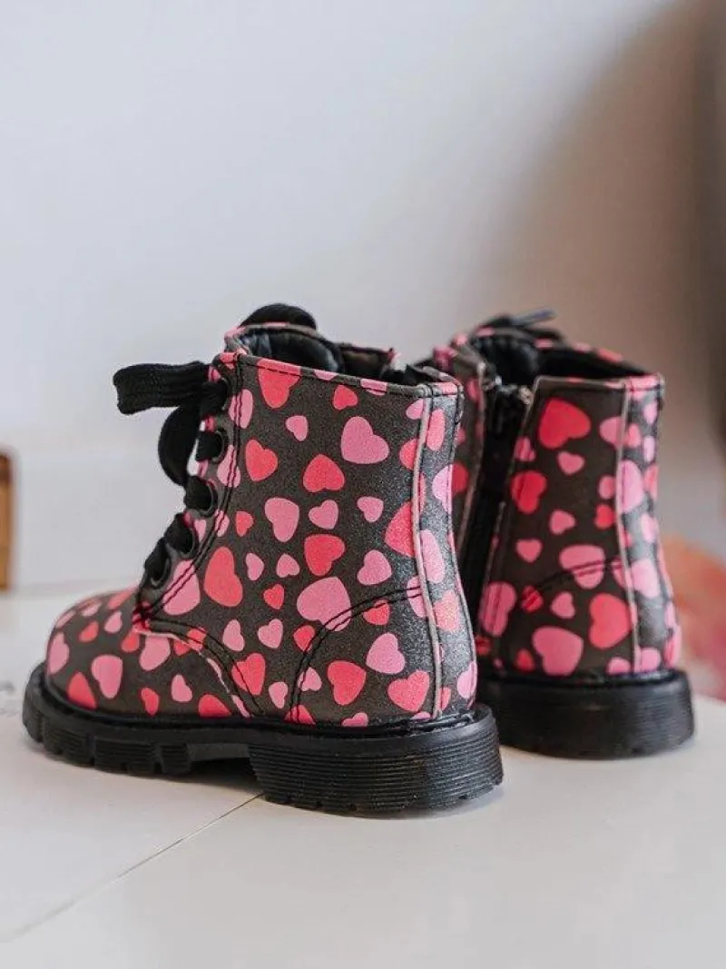 Hot Boto Ocieplane Botki Dziecięce Na Suwak Czarno-Różowe Dolida