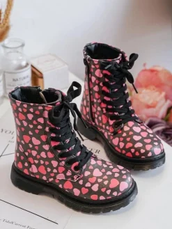 Hot Boto Ocieplane Botki Dziecięce Na Suwak Czarno-Różowe Dolida