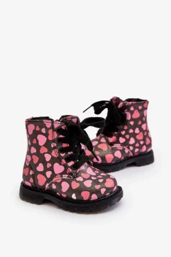 Hot Boto Ocieplane Botki Dziecięce Na Suwak Czarno-Różowe Dolida