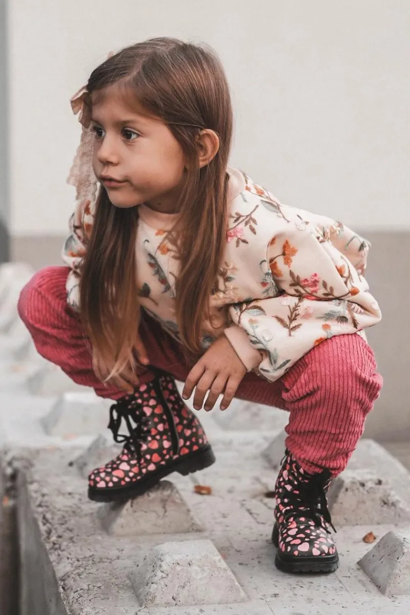 Hot Boto Ocieplane Botki Dziecięce Na Suwak Czarno-Różowe Dolida