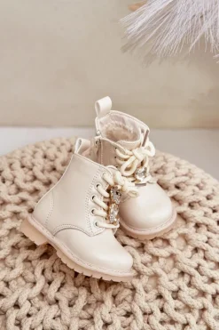 New Boto Ocieplane Botki Dziecięce Z Misiem Na Zamek Beżowe Enchanta