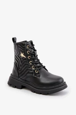 Dziewczęce>Evento Ocieplane Botki Dziecięce Na Zamek Z Eko Skóry Czarne Liotira