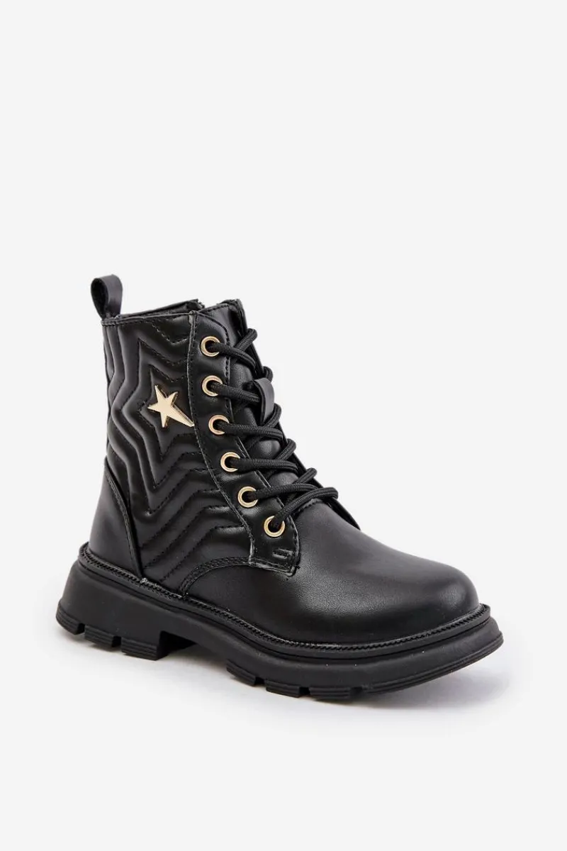 Dziewczęce>Evento Ocieplane Botki Dziecięce Na Zamek Z Eko Skóry Czarne Liotira