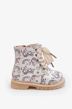 Online Boto Ocieplane Botki Dziecięce Na Suwak Beżowe Dolida - Kucyki Beżowy