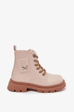 New Boto Ocieplane Botki Dziecięce Na Zamek Beżowe Alverina Beżowy