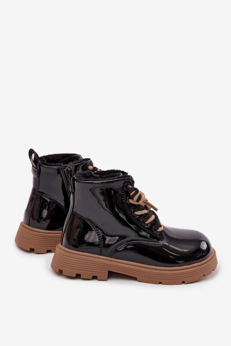 Dziewczęce>Boto Ocieplane Botki Dziecięce Lakierowane Z Przypinką Miś Czarne Jovellea Czarny