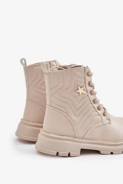 Clearance Evento Ocieplane Botki Dziecięce Na Zamek Z Eko Skóry Beżowe Liotira