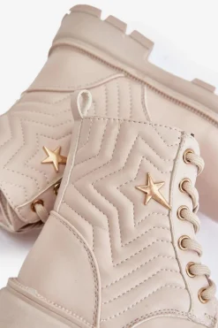 Clearance Evento Ocieplane Botki Dziecięce Na Zamek Z Eko Skóry Beżowe Liotira