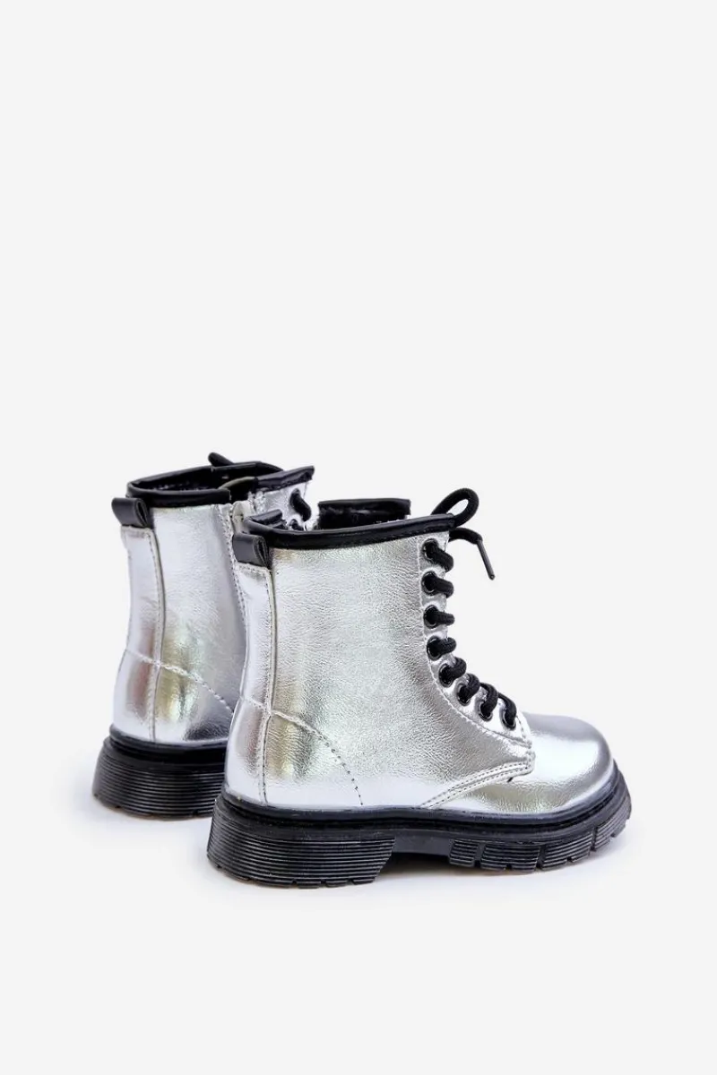 Dziewczęce>Boto Ocieplane Botki Dziewczęce Lakierowane Na Zamek Srebrne Novita Srebrny