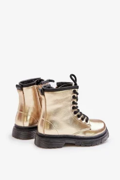 Boto Ocieplane Botki Dziewczęce Lakierowane Na Zamek Złote Novita Złoty