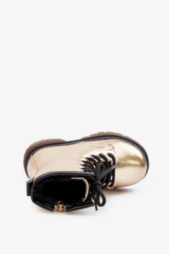 Boto Ocieplane Botki Dziewczęce Lakierowane Na Zamek Złote Novita Złoty