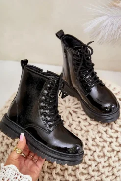 Clearance Ocieplane Botki Dziewczęce Lakierowane Na Zamek Czarne Novita Dzieci Dziewczęce