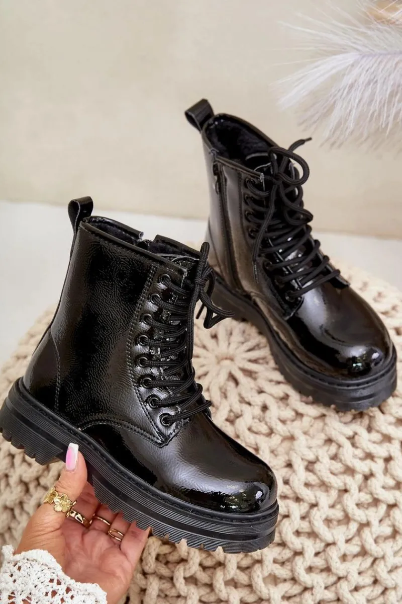 Clearance Ocieplane Botki Dziewczęce Lakierowane Na Zamek Czarne Novita Dzieci Dziewczęce