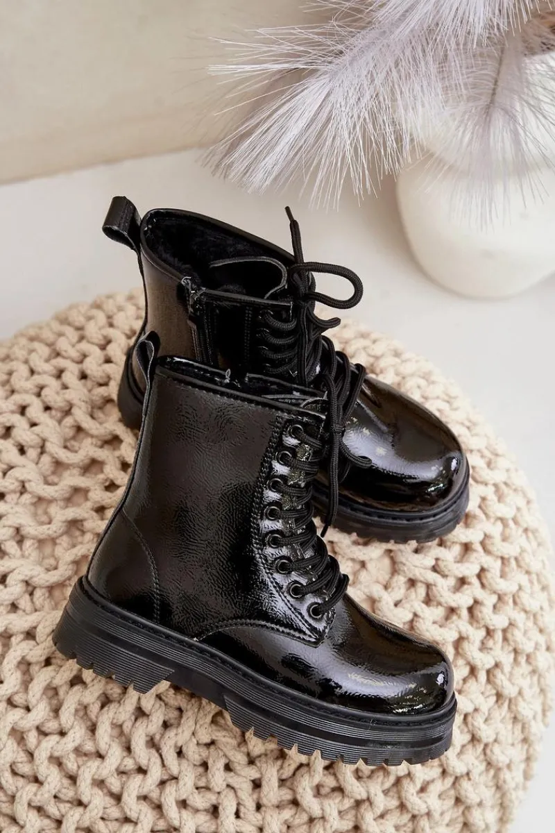 Clearance Ocieplane Botki Dziewczęce Lakierowane Na Zamek Czarne Novita Dzieci Dziewczęce