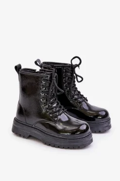 Clearance Ocieplane Botki Dziewczęce Lakierowane Na Zamek Czarne Novita Dzieci Dziewczęce