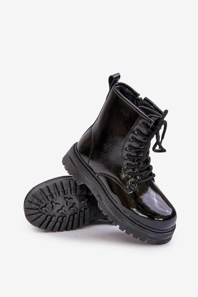 Clearance Ocieplane Botki Dziewczęce Lakierowane Na Zamek Czarne Novita Dzieci Dziewczęce