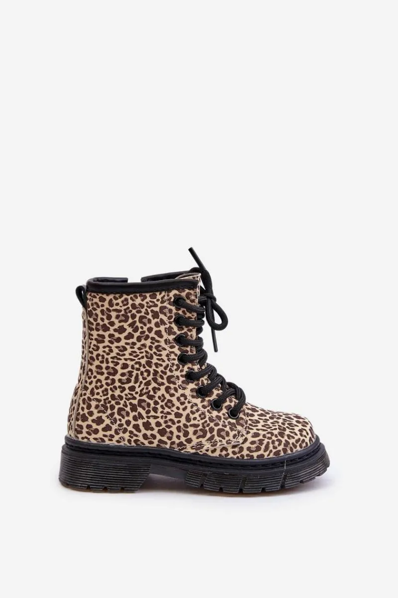 Hot Ocieplane Botki Dziewczęce W Panterkę Beżowe Nelanna Dzieci Dziewczęce