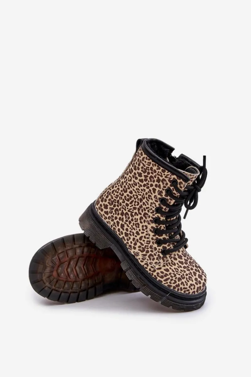 Hot Ocieplane Botki Dziewczęce W Panterkę Beżowe Nelanna Dzieci Dziewczęce