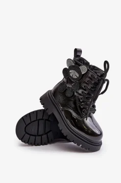 Online Ocieplane Botki Dziewczęce Z Misiem Na Zamek Lakierowane Czarne Relobia Dzieci Dziewczęce