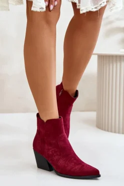 Hot Boto Ocieplane Botki Kowbojki Eko Zamszowe Na Zamek Bordowe Virtris