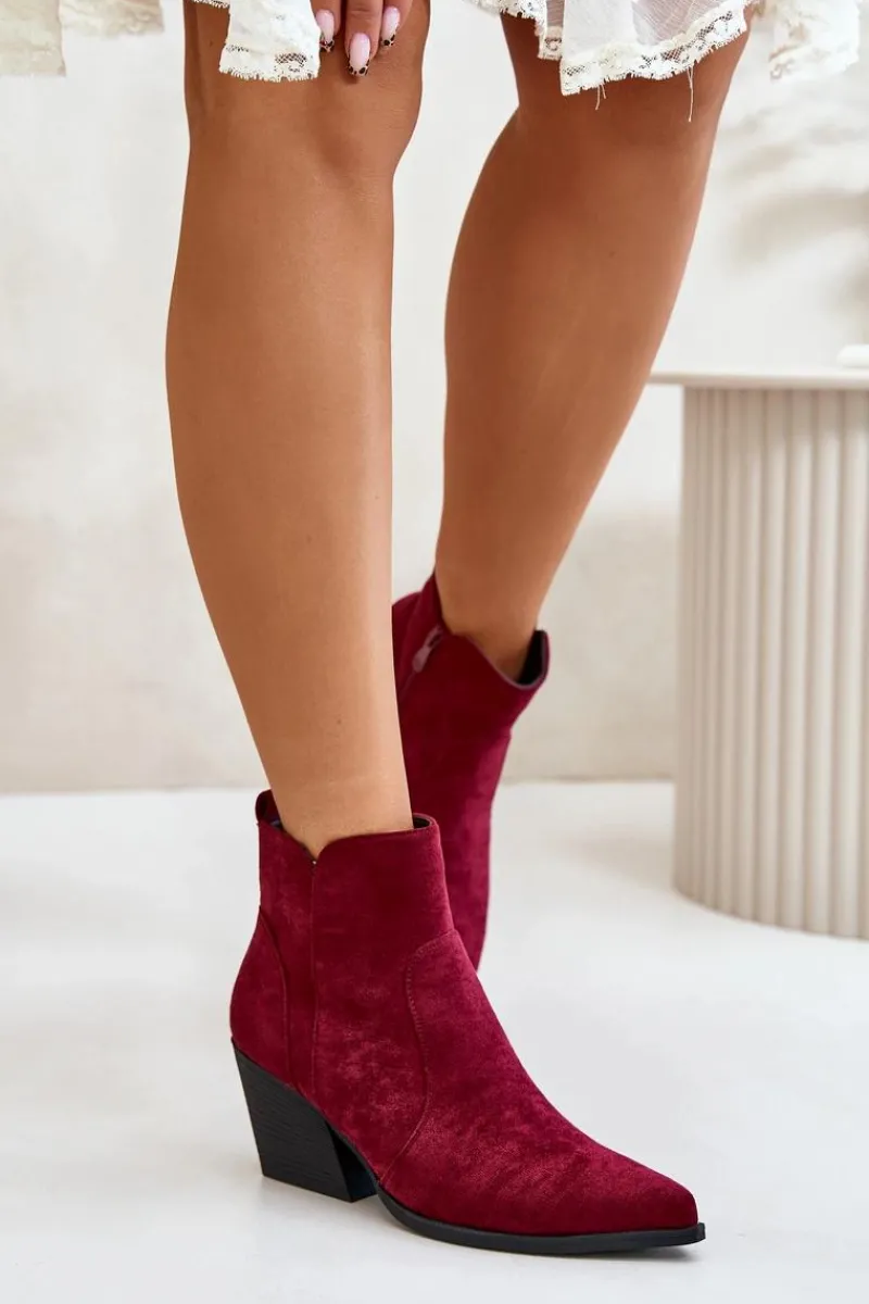 Hot Boto Ocieplane Botki Kowbojki Eko Zamszowe Na Zamek Bordowe Virtris