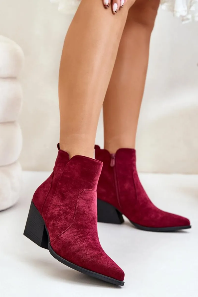 Hot Boto Ocieplane Botki Kowbojki Eko Zamszowe Na Zamek Bordowe Virtris