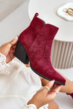 Hot Boto Ocieplane Botki Kowbojki Eko Zamszowe Na Zamek Bordowe Virtris