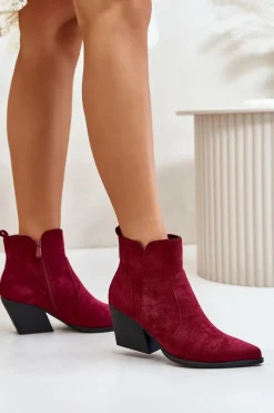 Hot Boto Ocieplane Botki Kowbojki Eko Zamszowe Na Zamek Bordowe Virtris