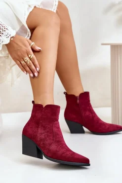 Hot Boto Ocieplane Botki Kowbojki Eko Zamszowe Na Zamek Bordowe Virtris