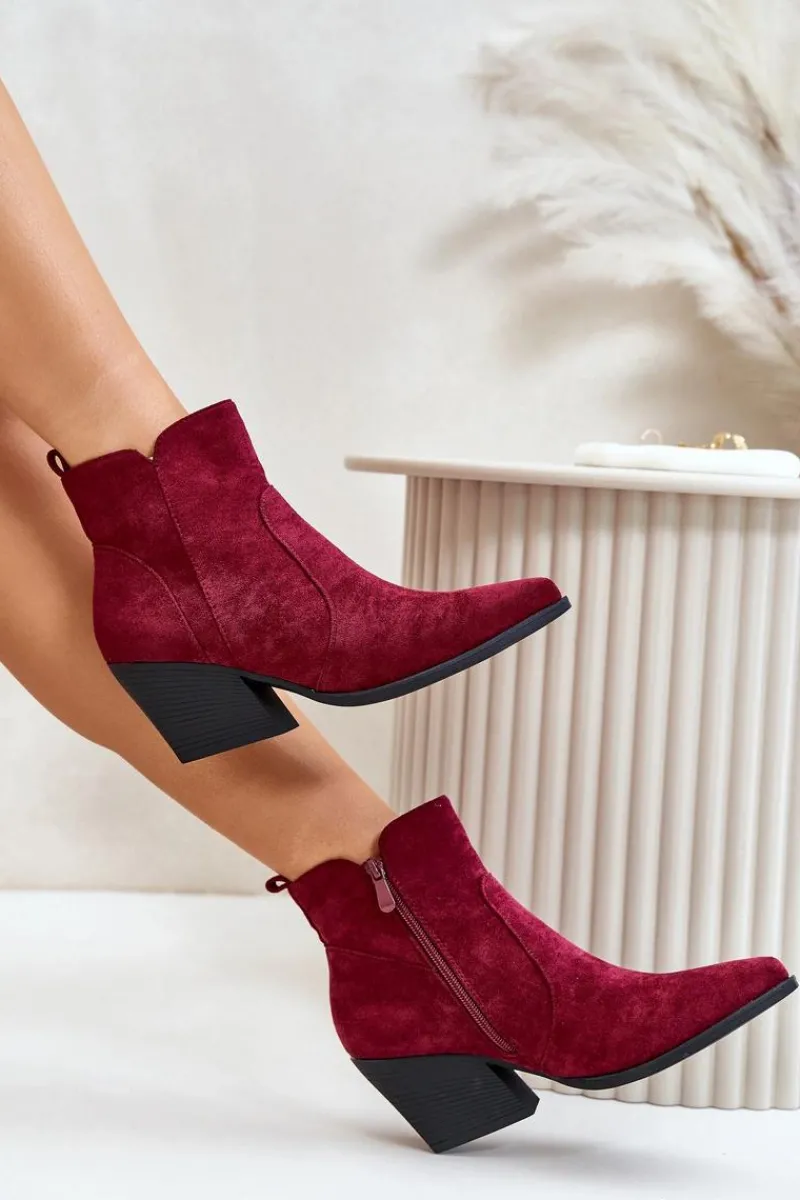 Hot Boto Ocieplane Botki Kowbojki Eko Zamszowe Na Zamek Bordowe Virtris