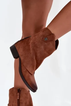 New Ocieplane Botki Kowbojki Na Obcasie Camel Sylvette Damskie Botki Ocieplane|Czarne Botki