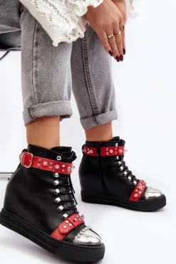 Online Boto Ocieplane Botki Na Koturnie Z Dżetami Ekoskóra Lu Boo Czarne