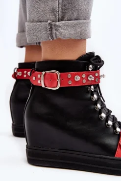 Online Boto Ocieplane Botki Na Koturnie Z Dżetami Ekoskóra Lu Boo Czarne