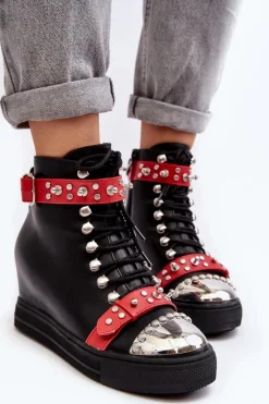 Online Boto Ocieplane Botki Na Koturnie Z Dżetami Ekoskóra Lu Boo Czarne